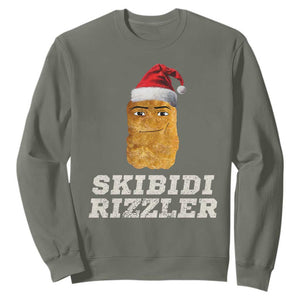 Christmas Skibidi Toilet Rizzler Sweatshirt Meme Funny Memes Brainrot Rizz TS10 Military Green Print Your Wear