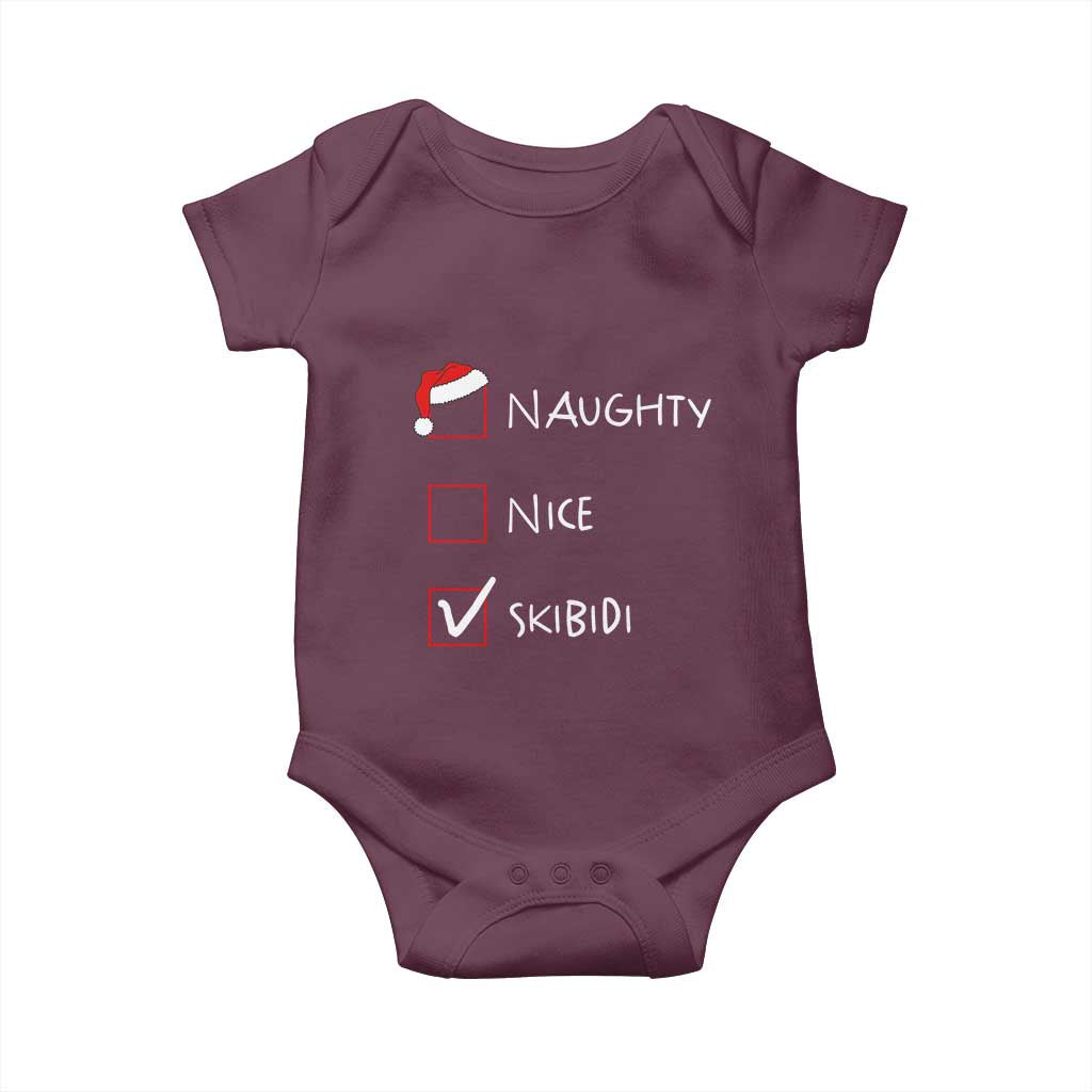 Nice Naughty Skibidi List Santa Claus Sarcastic Baby Onesie TS10 Maroon Print Your Wear
