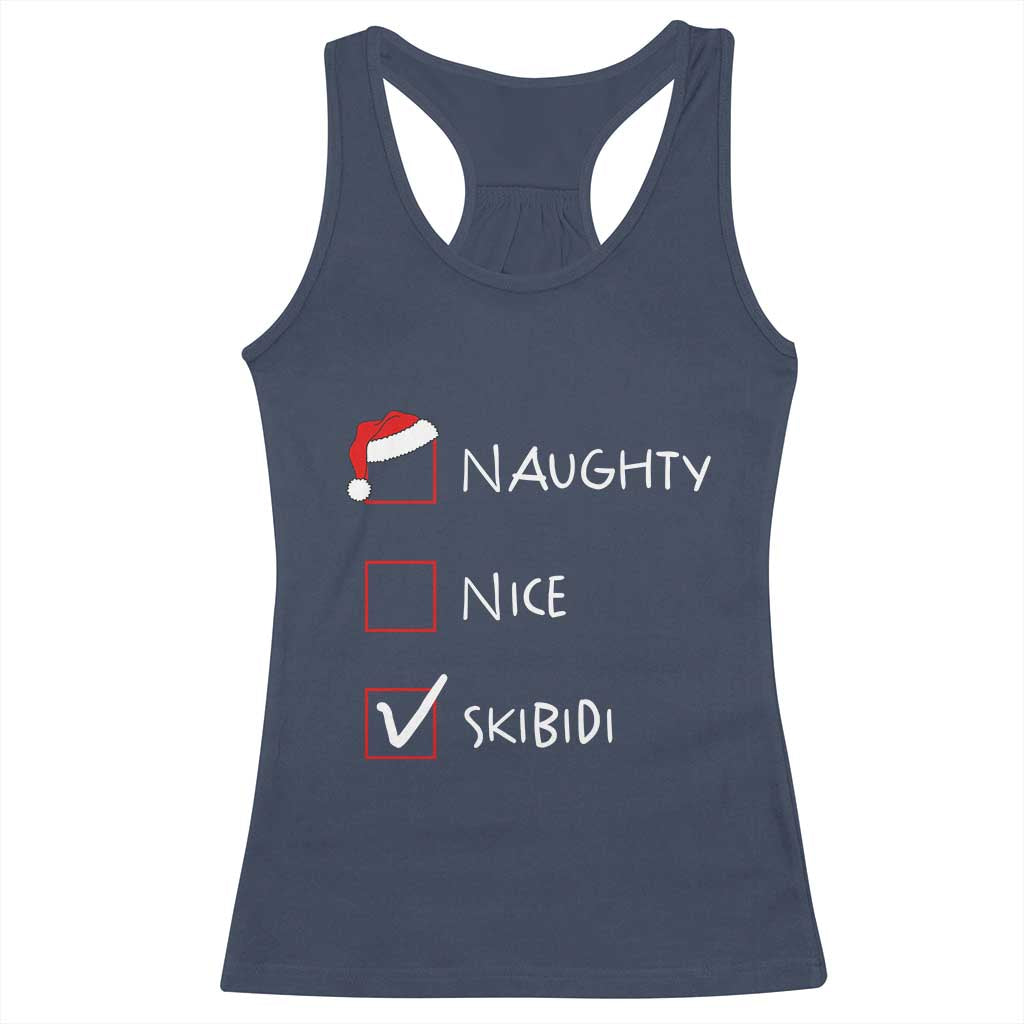 Nice Naughty Skibidi List Santa Claus Sarcastic Racerback Tank Top TS10 Navy Print Your Wear