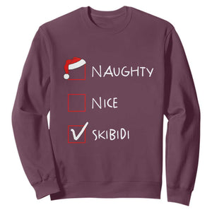 Nice Naughty Skibidi List Santa Claus Sarcastic Sweatshirt TS10 Maroon Print Your Wear