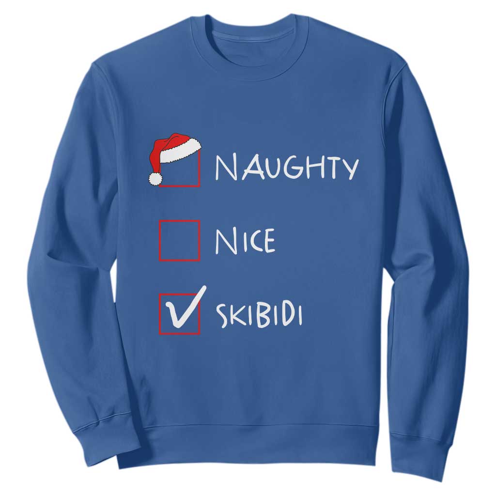 Nice Naughty Skibidi List Santa Claus Sarcastic Sweatshirt TS10 Royal Blue Print Your Wear