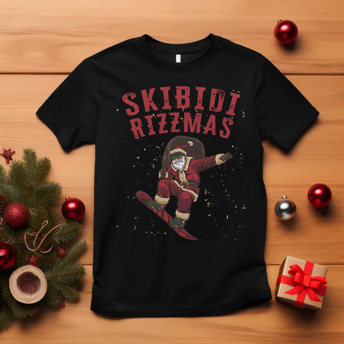 Skibidi Rizzmas Christmas T Shirt Rizz Santa Claus Skater Skateboard Skateboarder Kid Cool TS10 Black Print Your Wear
