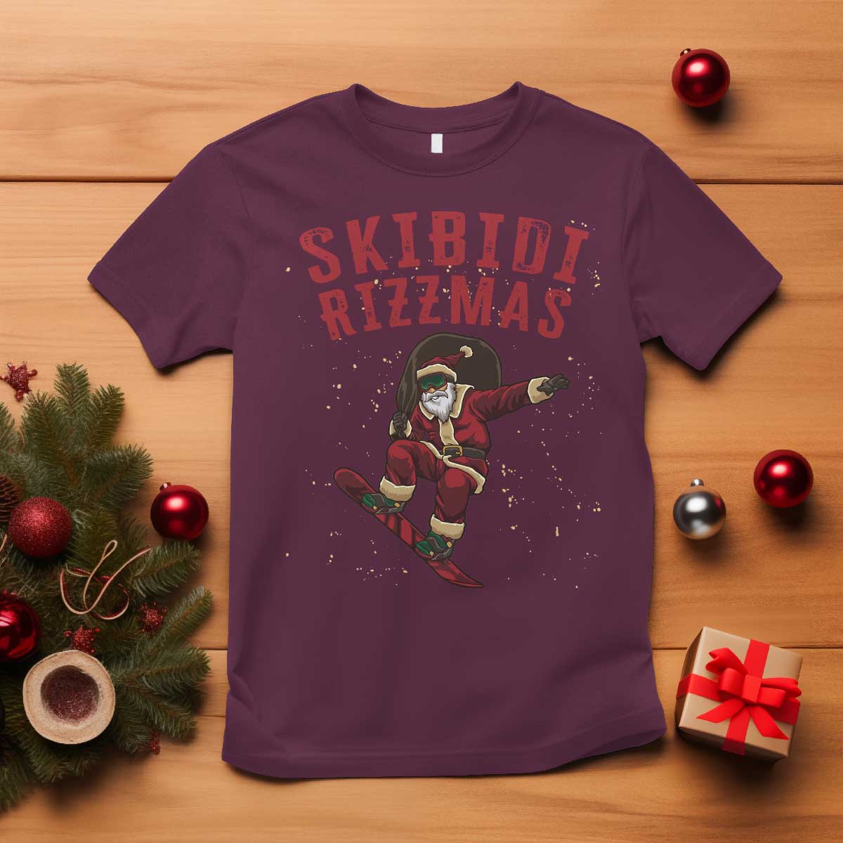 Skibidi Rizzmas Christmas T Shirt Rizz Santa Claus Skater Skateboard Skateboarder Kid Cool TS10 Maroon Print Your Wear