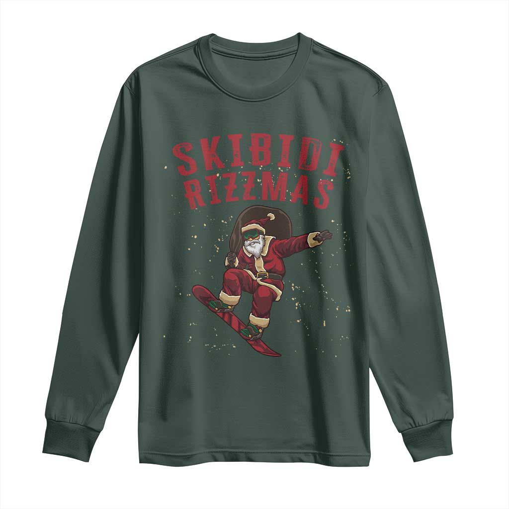 Skibidi Rizzmas Christmas Long Sleeve Shirt Rizz Santa Claus Skater Skateboard Skateboarder Kid Cool TS10 Dark Forest Green Print Your Wear