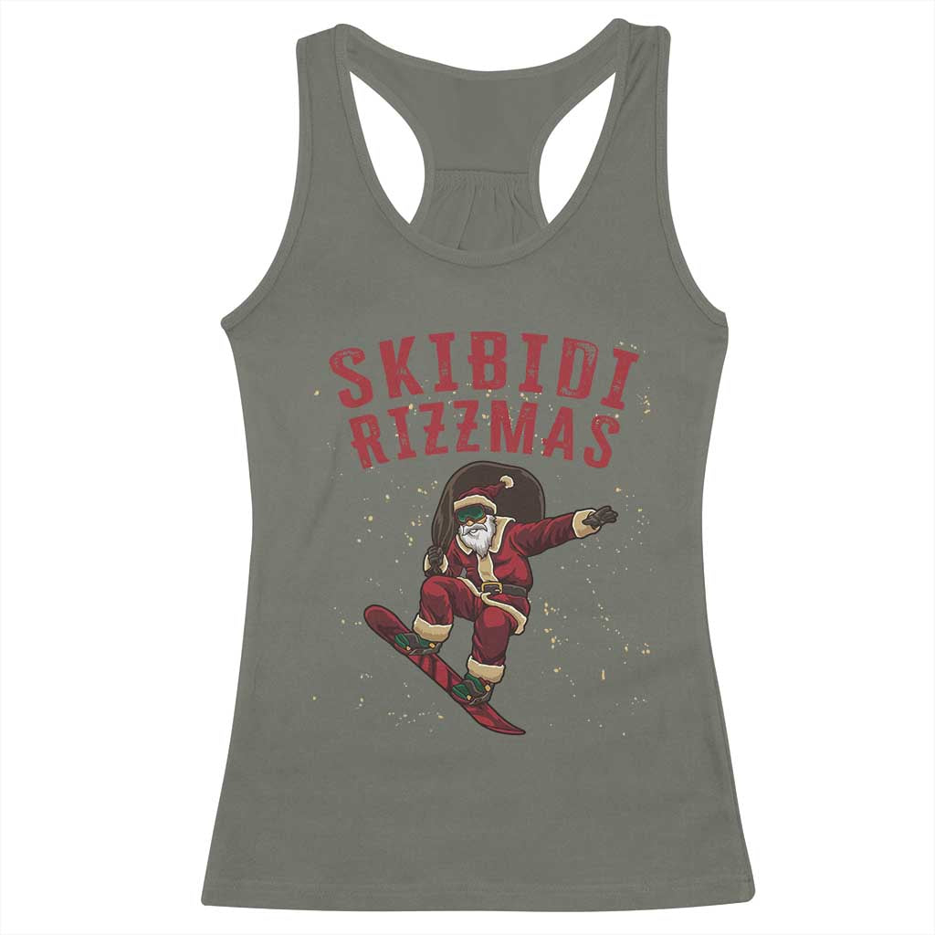 Skibidi Rizzmas Christmas Racerback Tank Top Rizz Santa Claus Skater Skateboard Skateboarder Kid Cool TS10 Military Green Print Your Wear