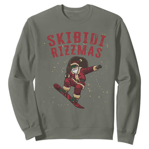 Skibidi Rizzmas Christmas Sweatshirt Rizz Santa Claus Skater Skateboard Skateboarder Kid Cool TS10 Military Green Print Your Wear