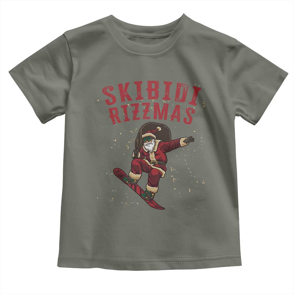 Skibidi Rizzmas Christmas Toddler T Shirt Rizz Santa Claus Skater Skateboard Skateboarder Kid Cool TS10 Military Green Print Your Wear