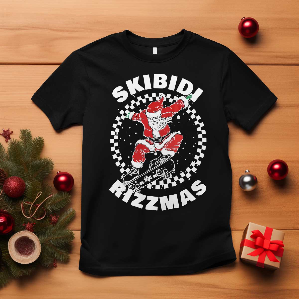 Skibidi Rizzmas Christmas T Shirt Rizz Skateboarding Santa Claus Skater Skateboard Skateboarder TS10 Black Print Your Wear