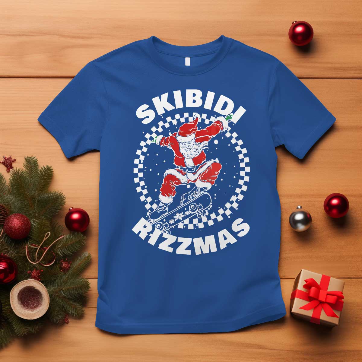 Skibidi Rizzmas Christmas T Shirt Rizz Skateboarding Santa Claus Skater Skateboard Skateboarder TS10 Royal Blue Print Your Wear