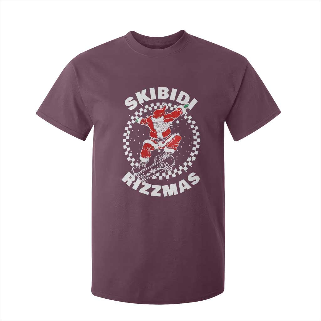Skibidi Rizzmas Christmas T Shirt For Kid Rizz Skateboarding Santa Claus Skater Skateboard Skateboarder TS10 Maroon Print Your Wear