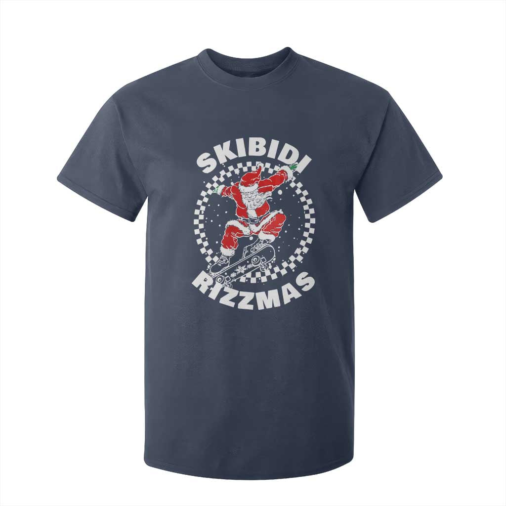 Skibidi Rizzmas Christmas T Shirt For Kid Rizz Skateboarding Santa Claus Skater Skateboard Skateboarder TS10 Navy Print Your Wear