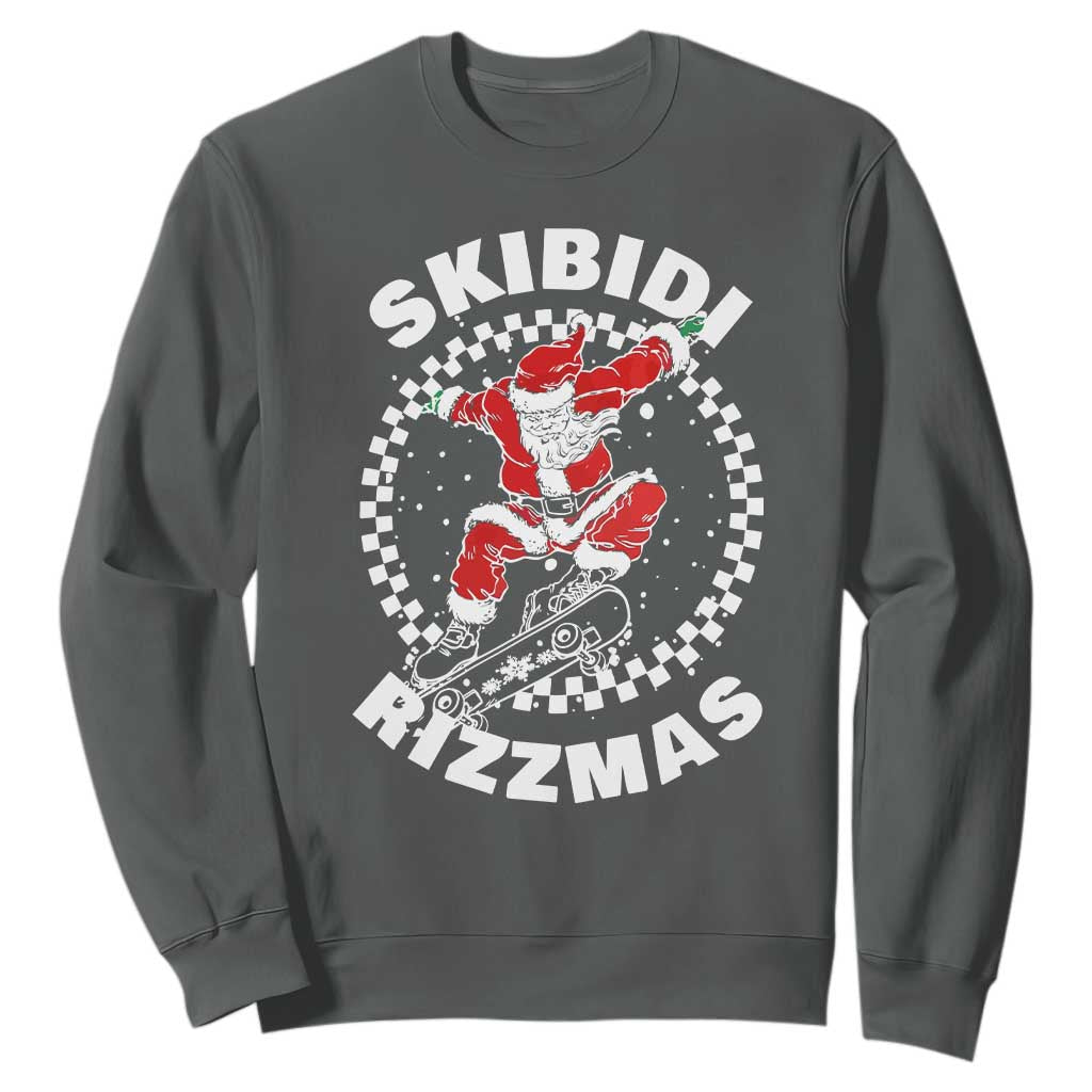 Skibidi Rizzmas Christmas Sweatshirt Rizz Skateboarding Santa Claus Skater Skateboard Skateboarder TS10 Dark Heather Print Your Wear