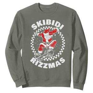 Skibidi Rizzmas Christmas Sweatshirt Rizz Skateboarding Santa Claus Skater Skateboard Skateboarder TS10 Military Green Print Your Wear