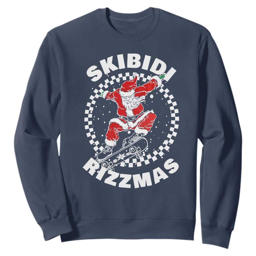 Skibidi Rizzmas Christmas Sweatshirt Rizz Skateboarding Santa Claus Skater Skateboard Skateboarder TS10 Navy Print Your Wear
