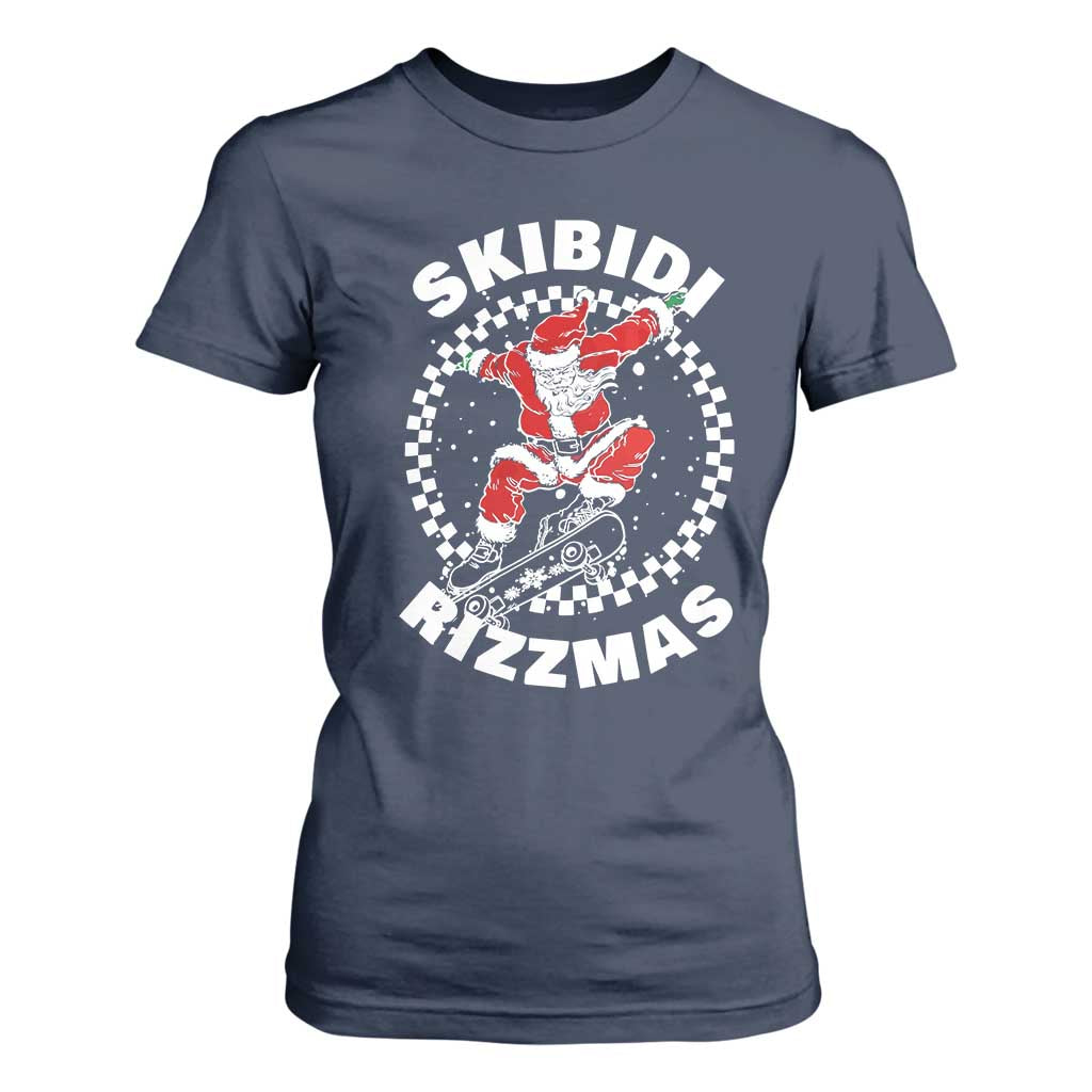 Skibidi Rizzmas Christmas T Shirt For Women Rizz Skateboarding Santa Claus Skater Skateboard Skateboarder TS10 Navy Print Your Wear
