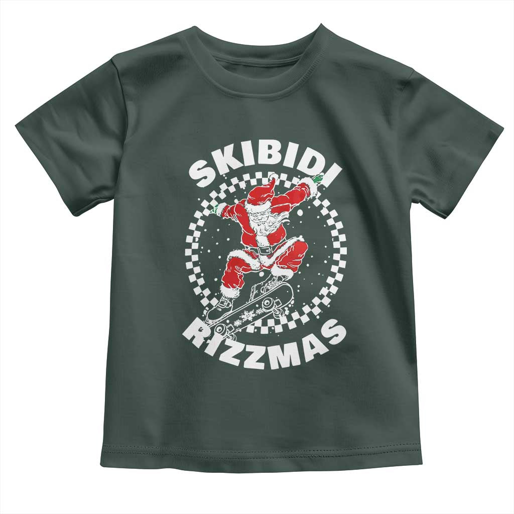 Skibidi Rizzmas Christmas Toddler T Shirt Rizz Skateboarding Santa Claus Skater Skateboard Skateboarder TS10 Dark Forest Green Print Your Wear