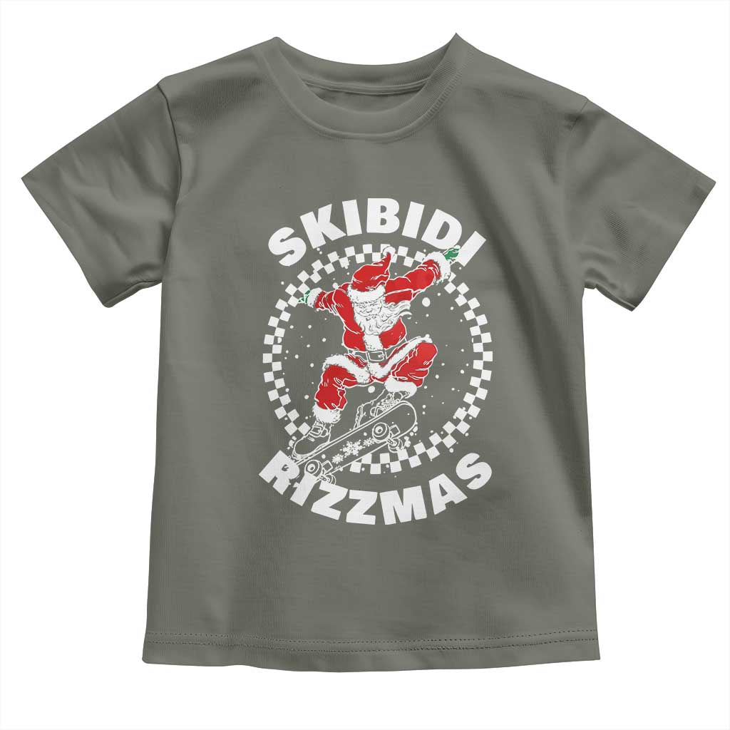 Skibidi Rizzmas Christmas Toddler T Shirt Rizz Skateboarding Santa Claus Skater Skateboard Skateboarder TS10 Military Green Print Your Wear