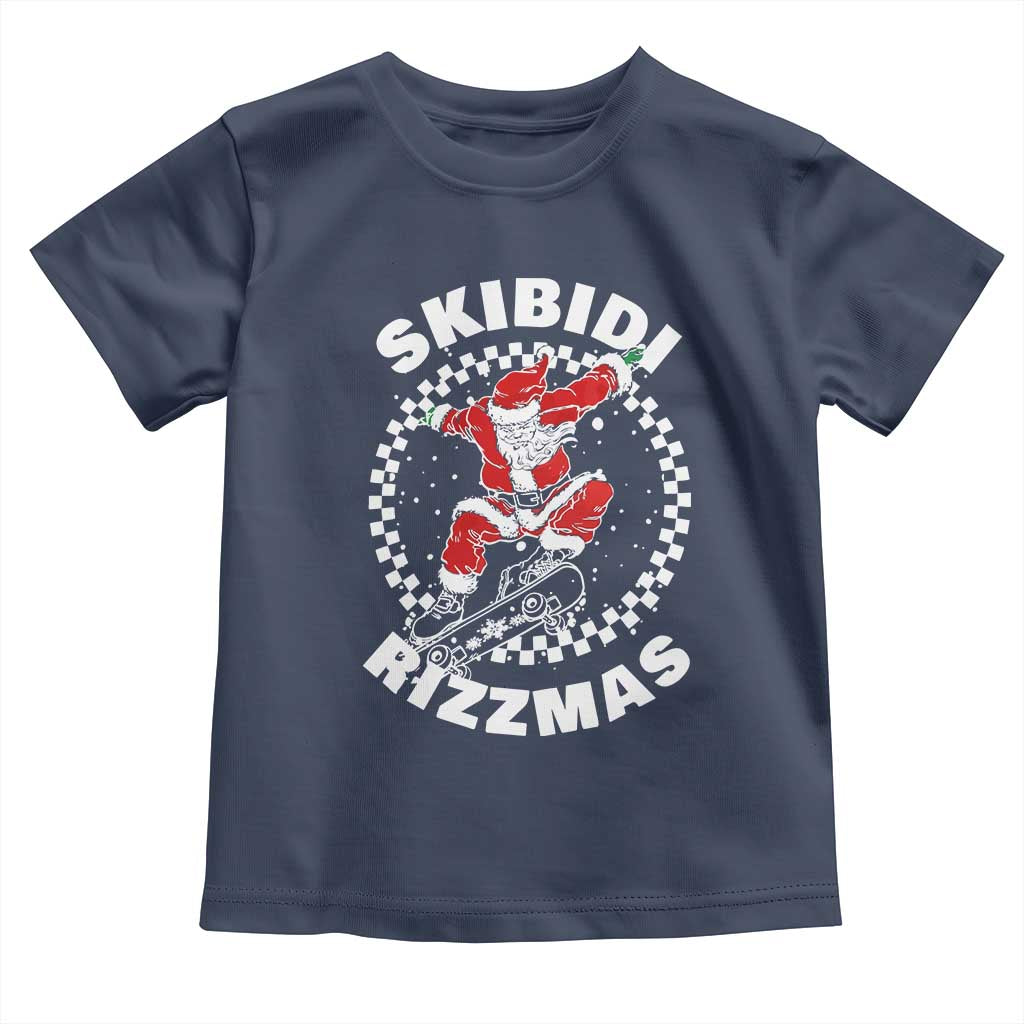 Skibidi Rizzmas Christmas Toddler T Shirt Rizz Skateboarding Santa Claus Skater Skateboard Skateboarder TS10 Navy Print Your Wear