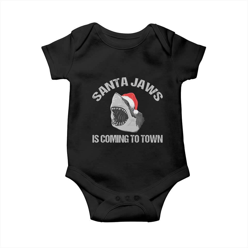 Funny Shark Christmas Baby Onesie Santa Jaws Is Coming Town TS10 Black Print Your Wear