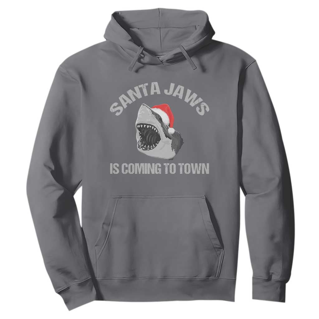 Funny Shark Christmas Hoodie Santa Jaws Is Coming Town TS10 Charcoal Print Your Wear