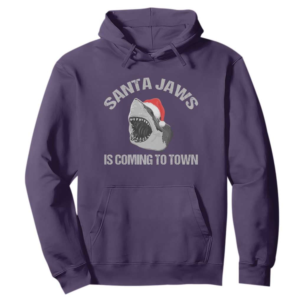 Funny Shark Christmas Hoodie Santa Jaws Is Coming Town TS10 Purple Print Your Wear