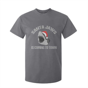 Funny Shark Christmas T Shirt For Kid Santa Jaws Is Coming Town TS10 Charcoal Print Your Wear