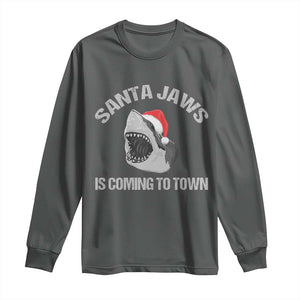 Funny Shark Christmas Long Sleeve Shirt Santa Jaws Is Coming Town TS10 Dark Heather Print Your Wear