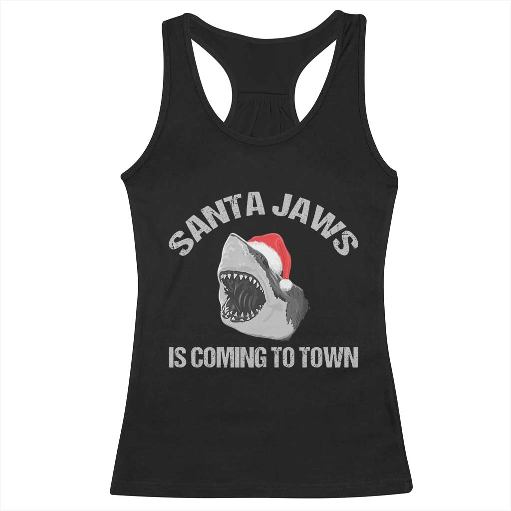 Funny Shark Christmas Racerback Tank Top Santa Jaws Is Coming Town TS10 Black Print Your Wear