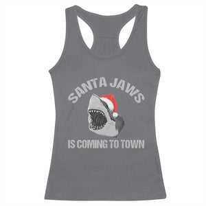 Funny Shark Christmas Racerback Tank Top Santa Jaws Is Coming Town TS10 Charcoal Print Your Wear