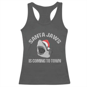Funny Shark Christmas Racerback Tank Top Santa Jaws Is Coming Town TS10 Dark Heather Print Your Wear