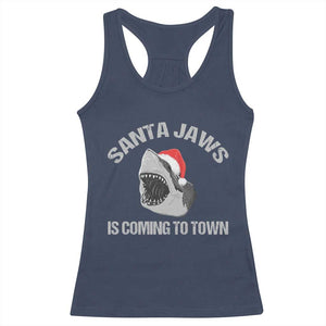 Funny Shark Christmas Racerback Tank Top Santa Jaws Is Coming Town TS10 Navy Print Your Wear