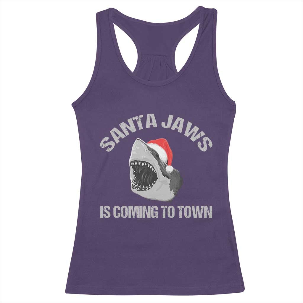 Funny Shark Christmas Racerback Tank Top Santa Jaws Is Coming Town TS10 Purple Print Your Wear