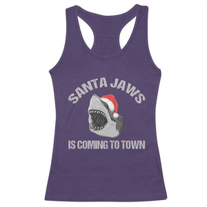 Funny Shark Christmas Racerback Tank Top Santa Jaws Is Coming Town TS10 Purple Print Your Wear