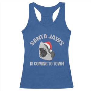 Funny Shark Christmas Racerback Tank Top Santa Jaws Is Coming Town TS10 Royal Blue Print Your Wear