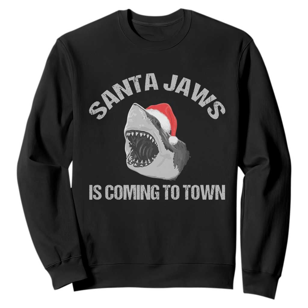 Funny Shark Christmas Sweatshirt Santa Jaws Is Coming Town TS10 Black Print Your Wear