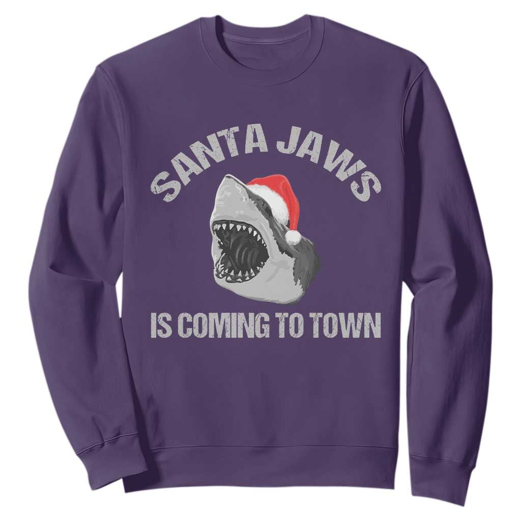Funny Shark Christmas Sweatshirt Santa Jaws Is Coming Town TS10 Purple Print Your Wear