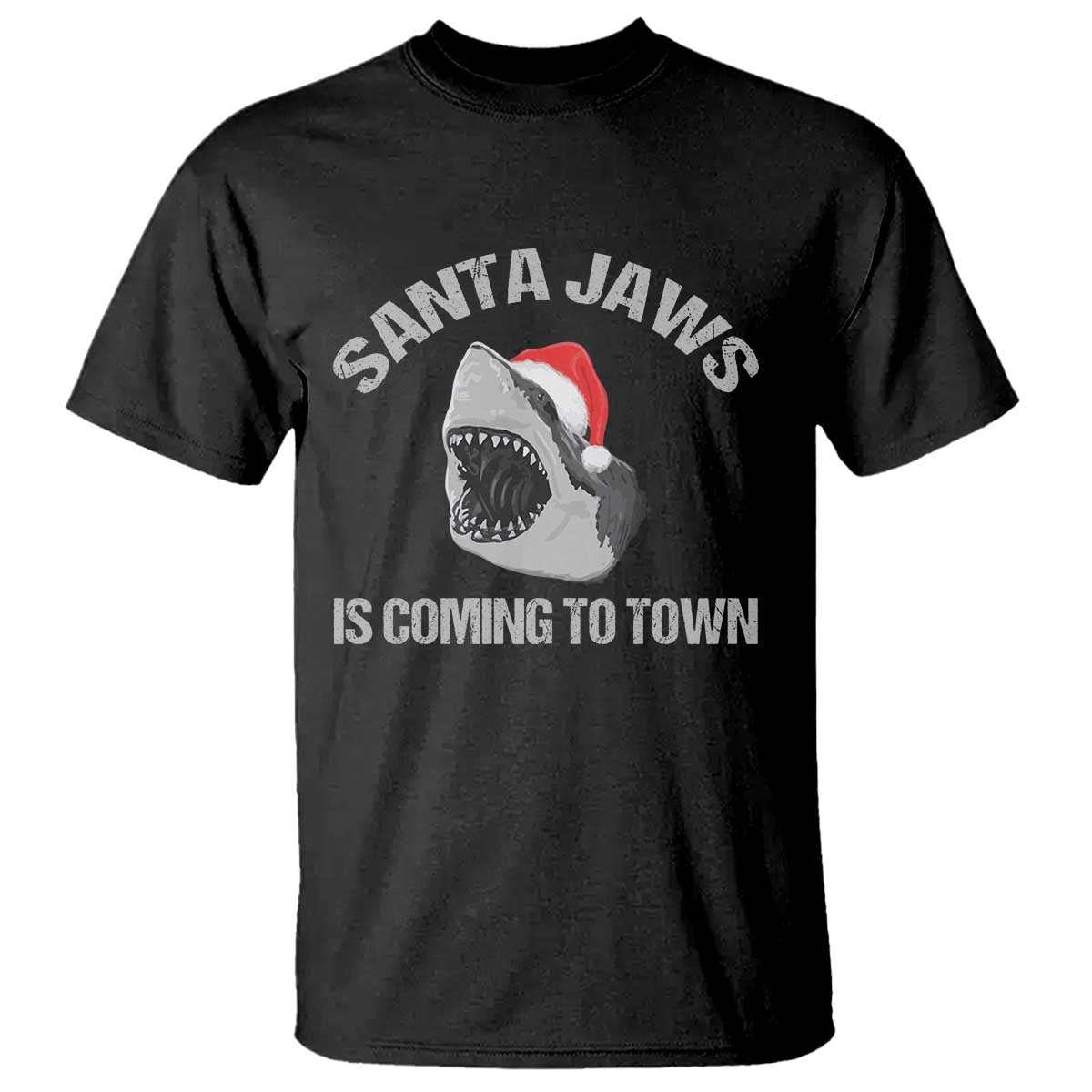 Funny Shark Christmas T Shirt Santa Jaws Is Coming Town TS10 Black Print Your Wear