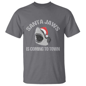 Funny Shark Christmas T Shirt Santa Jaws Is Coming Town TS10 Charcoal Print Your Wear