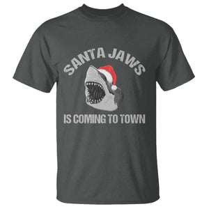 Funny Shark Christmas T Shirt Santa Jaws Is Coming Town TS10 Dark Heather Print Your Wear