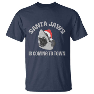 Funny Shark Christmas T Shirt Santa Jaws Is Coming Town TS10 Navy Print Your Wear