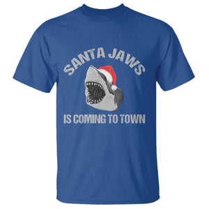 Funny Shark Christmas T Shirt Santa Jaws Is Coming Town TS10 Royal Blue Print Your Wear