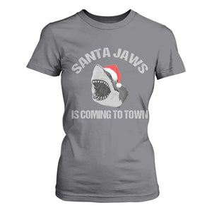 Funny Shark Christmas T Shirt For Women Santa Jaws Is Coming Town TS10 Charcoal Print Your Wear