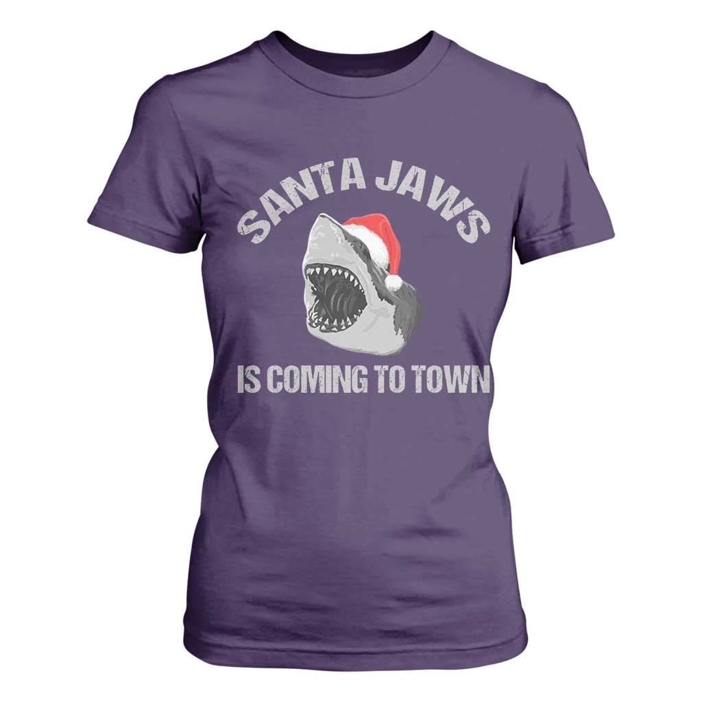 Funny Shark Christmas T Shirt For Women Santa Jaws Is Coming Town TS10 Purple Print Your Wear