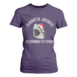 Funny Shark Christmas T Shirt For Women Santa Jaws Is Coming Town TS10 Purple Print Your Wear