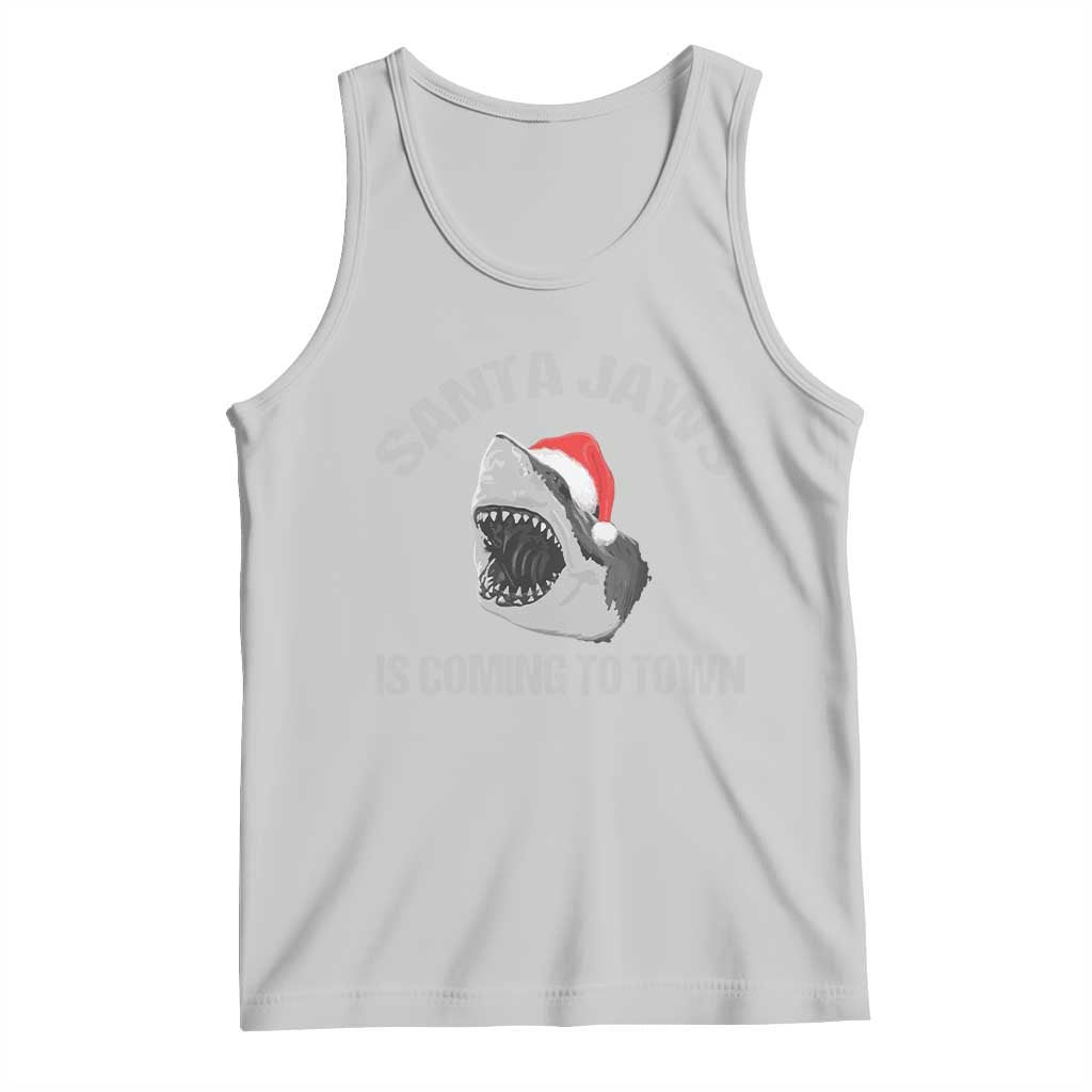 Funny Shark Christmas Tank Top Santa Jaws Is Coming Town TS10 Ash Print Your Wear