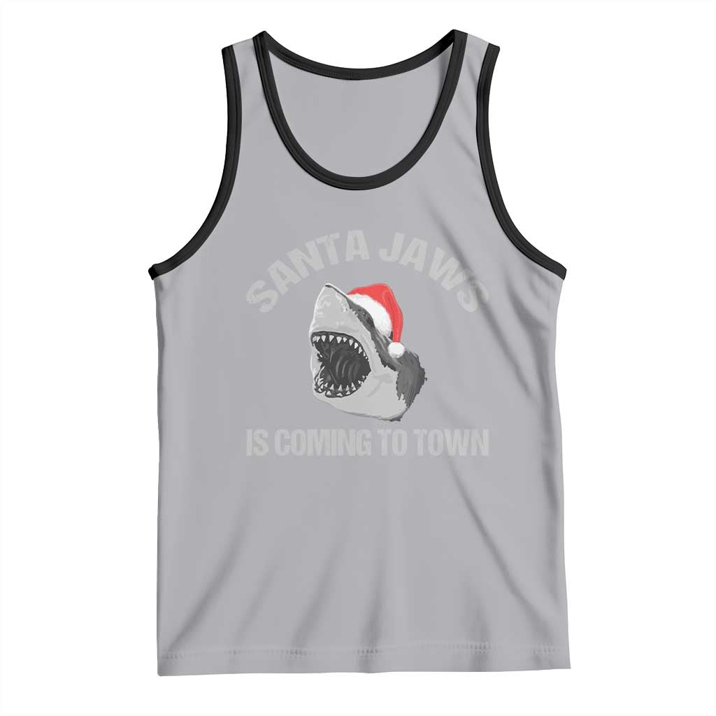 Funny Shark Christmas Tank Top Santa Jaws Is Coming Town TS10 Athletic Heather Black Print Your Wear