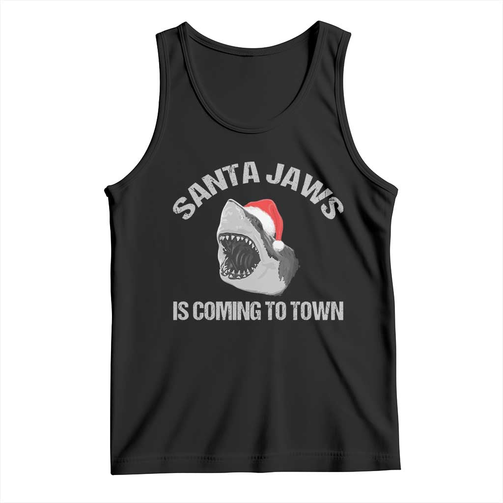 Funny Shark Christmas Tank Top Santa Jaws Is Coming Town TS10 Black Print Your Wear