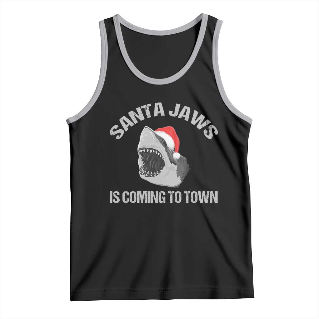 Funny Shark Christmas Tank Top Santa Jaws Is Coming Town TS10 Black Athletic Heather Print Your Wear