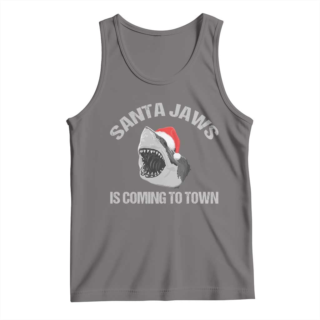 Funny Shark Christmas Tank Top Santa Jaws Is Coming Town TS10 Deep Heather Print Your Wear