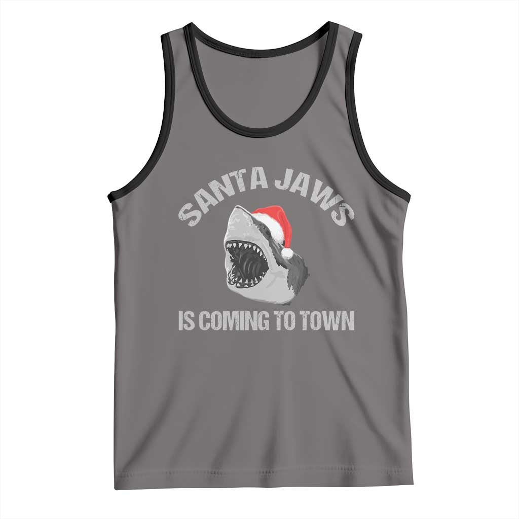 Funny Shark Christmas Tank Top Santa Jaws Is Coming Town TS10 Deep Heather Black Print Your Wear